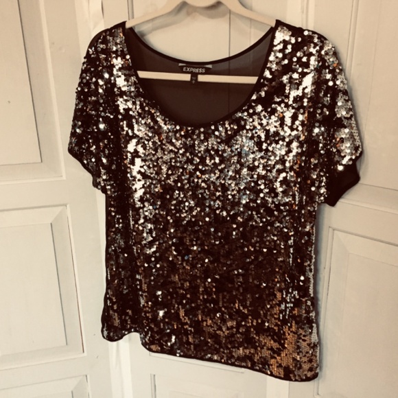 Express Black and Silver Sequin Top - Picture 8 of 15